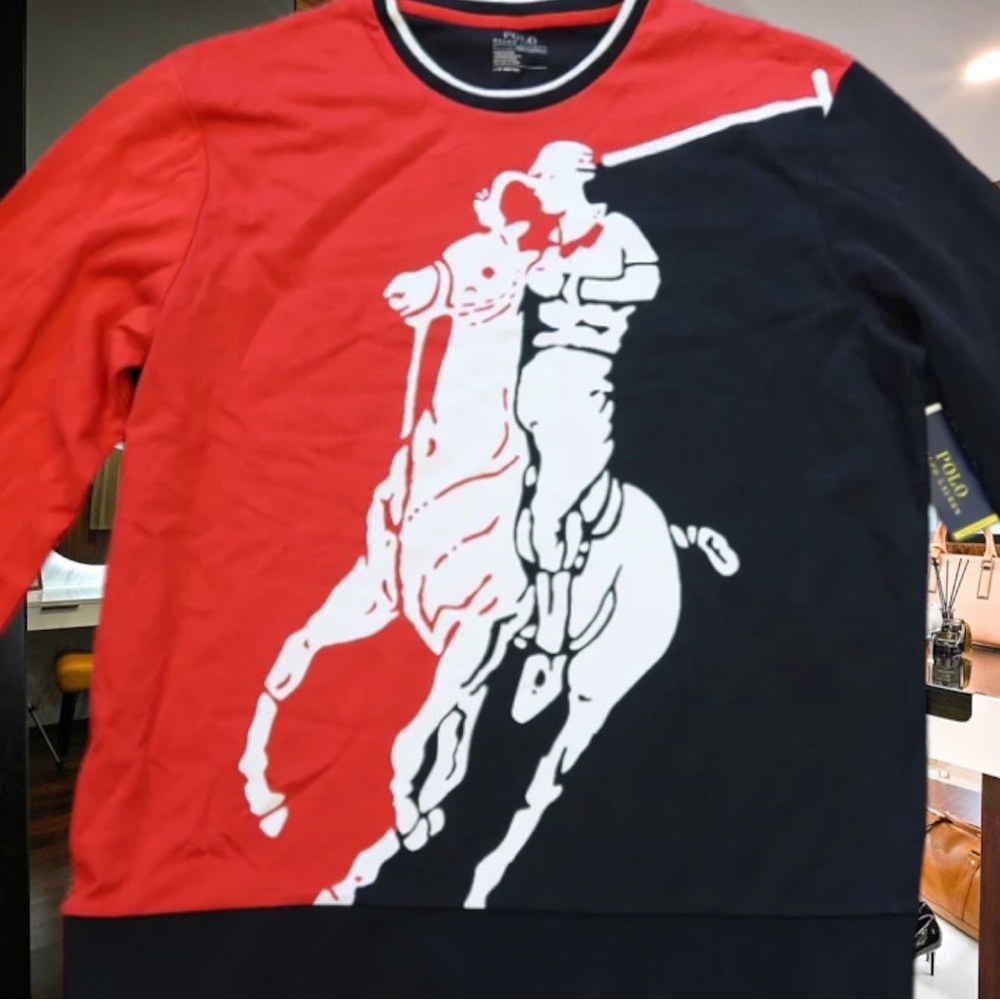 Polo Ralph Lauren Performance Mens Long Sleeve  Shirt - Large - Red / Black